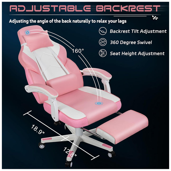 Meilocar Adjustable Gaming Chair w/Footrest, Massage Lumbar Support (For Parts)