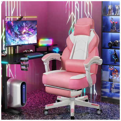 Meilocar Adjustable Gaming Chair w/Footrest, Massage Lumbar Support (Open Box) - VMInnovations