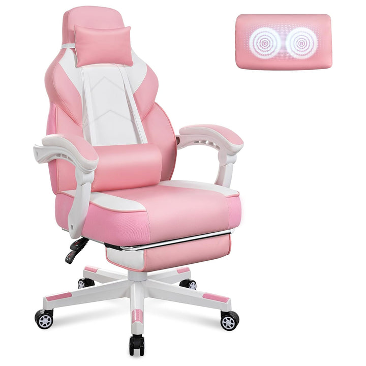 Meilocar Adjustable Gaming Chair w/Footrest, Massage Lumbar Support (For Parts)