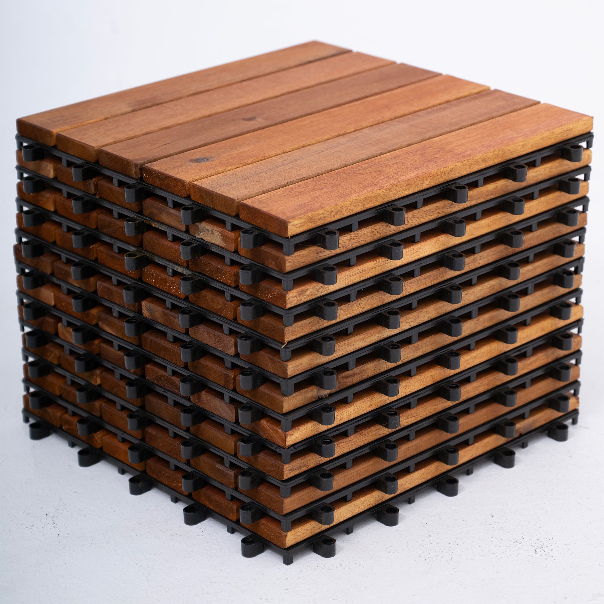 Bliss Outdoors Hardwood 6-Slat Interlocking Wood Deck Tiles, 10pc (Open Box) - VMInnovations