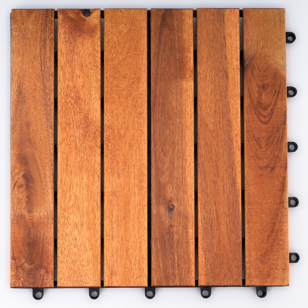 Bliss Outdoors Hardwood 6-Slat Interlocking Wood Deck Tiles, Natural, Set of 10