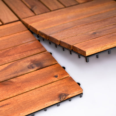 Bliss Outdoors Hardwood 6-Slat Interlocking Wood Deck Tiles, 10pc (Open Box) - VMInnovations