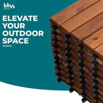 Bliss Outdoors Hardwood 6-Slat Interlocking Wood Deck Tiles, 10pc (Open Box) - VMInnovations