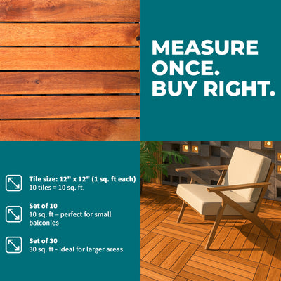 Bliss Outdoors Hardwood 6-Slat Interlocking Wood Deck Tiles, 10pc (Open Box) - VMInnovations
