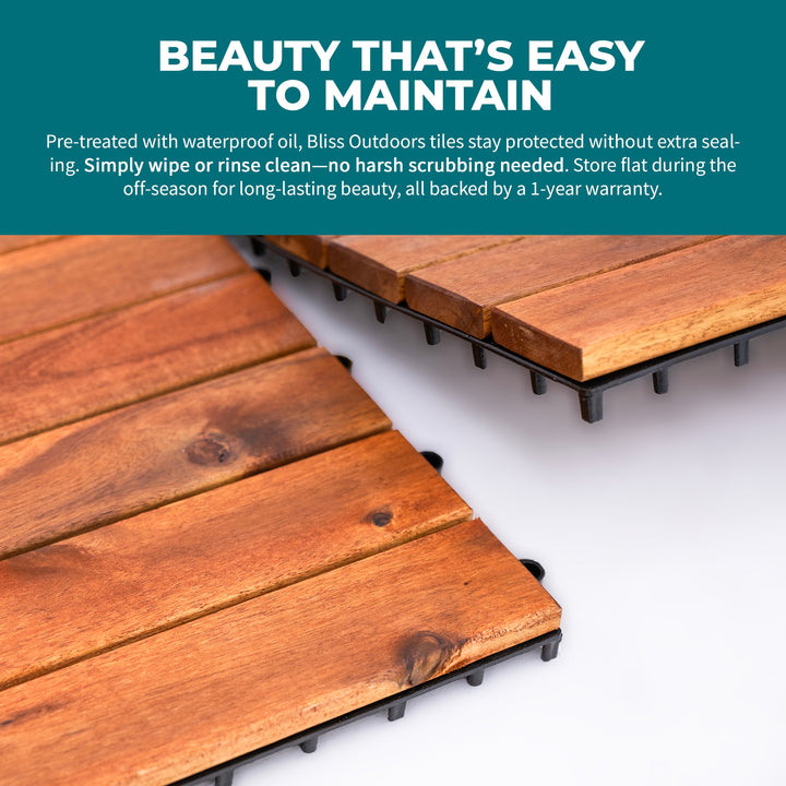 Bliss Outdoors Hardwood 6-Slat Interlocking Wood Deck Tiles, Natural, Set of 10