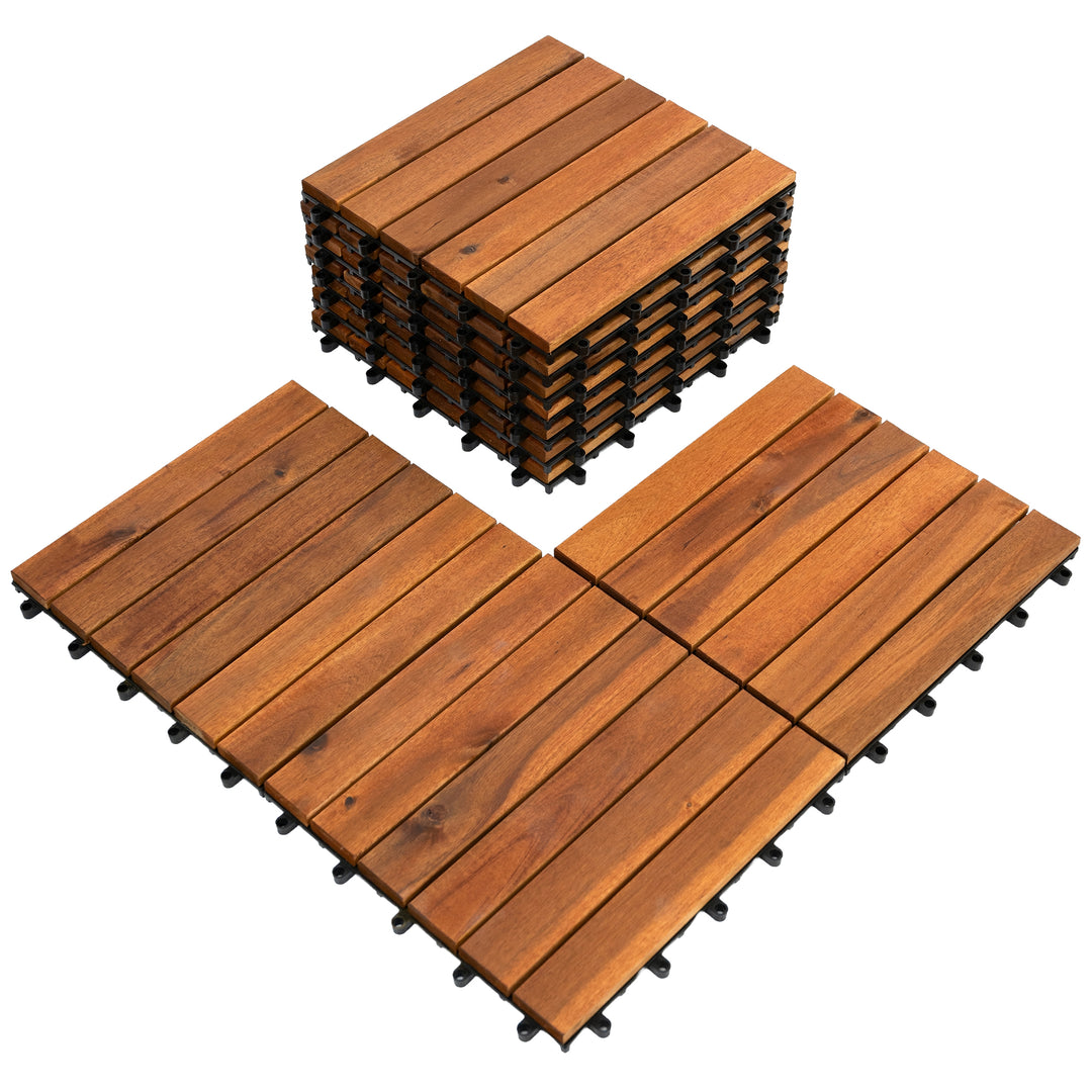 Bliss Outdoors Hardwood 6-Slat Interlocking Wood Deck Tiles, 10pc (Open Box)