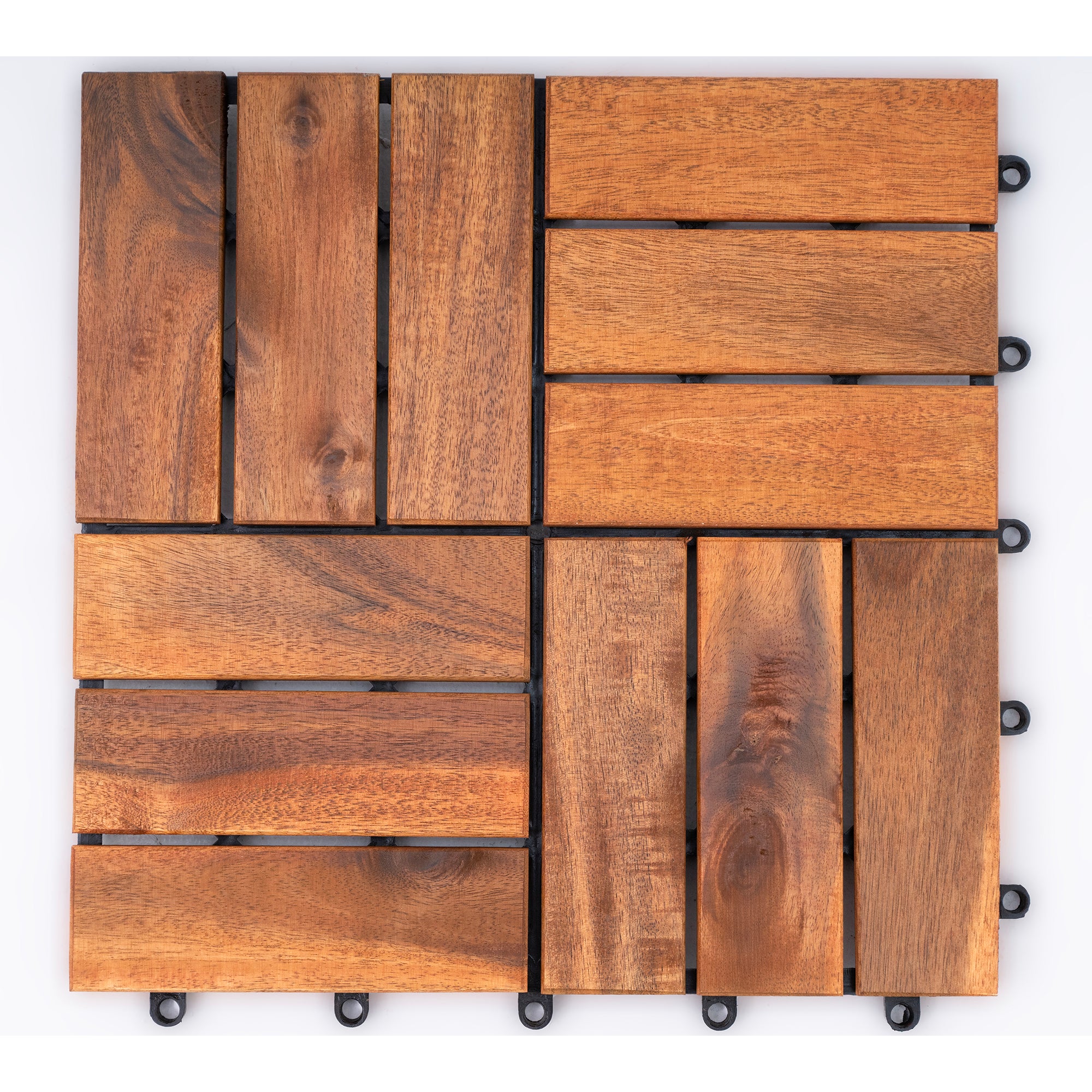 Bliss Outdoors Hardwood 12-Slat Interlocking Wood Deck Tiles, Natural, Set of 10 - VMInnovations