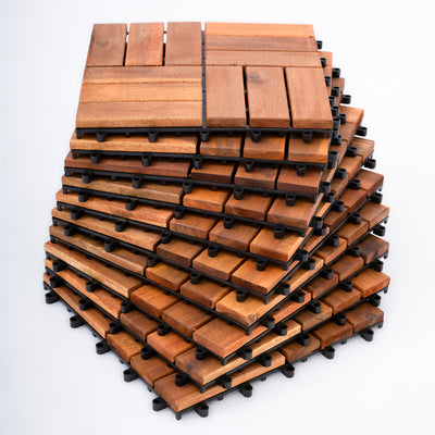 Bliss Outdoors Hardwood 12-Slat Interlocking Wood Deck Tiles, Natural, Set of 10 - VMInnovations