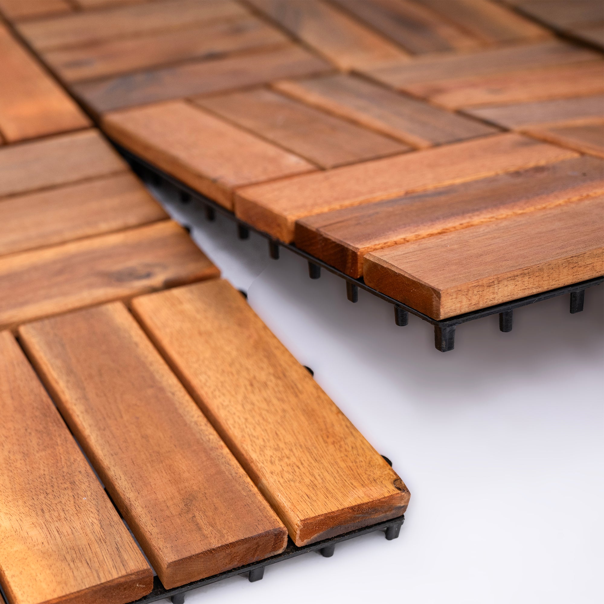 Bliss Outdoors Hardwood 12-Slat Interlocking Wood Deck Tiles, Natural, Set of 10 - VMInnovations