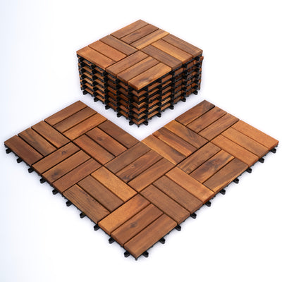 Bliss Outdoors Hardwood 12-Slat Interlocking Wood Deck Tiles, Natural, Set of 10 - VMInnovations