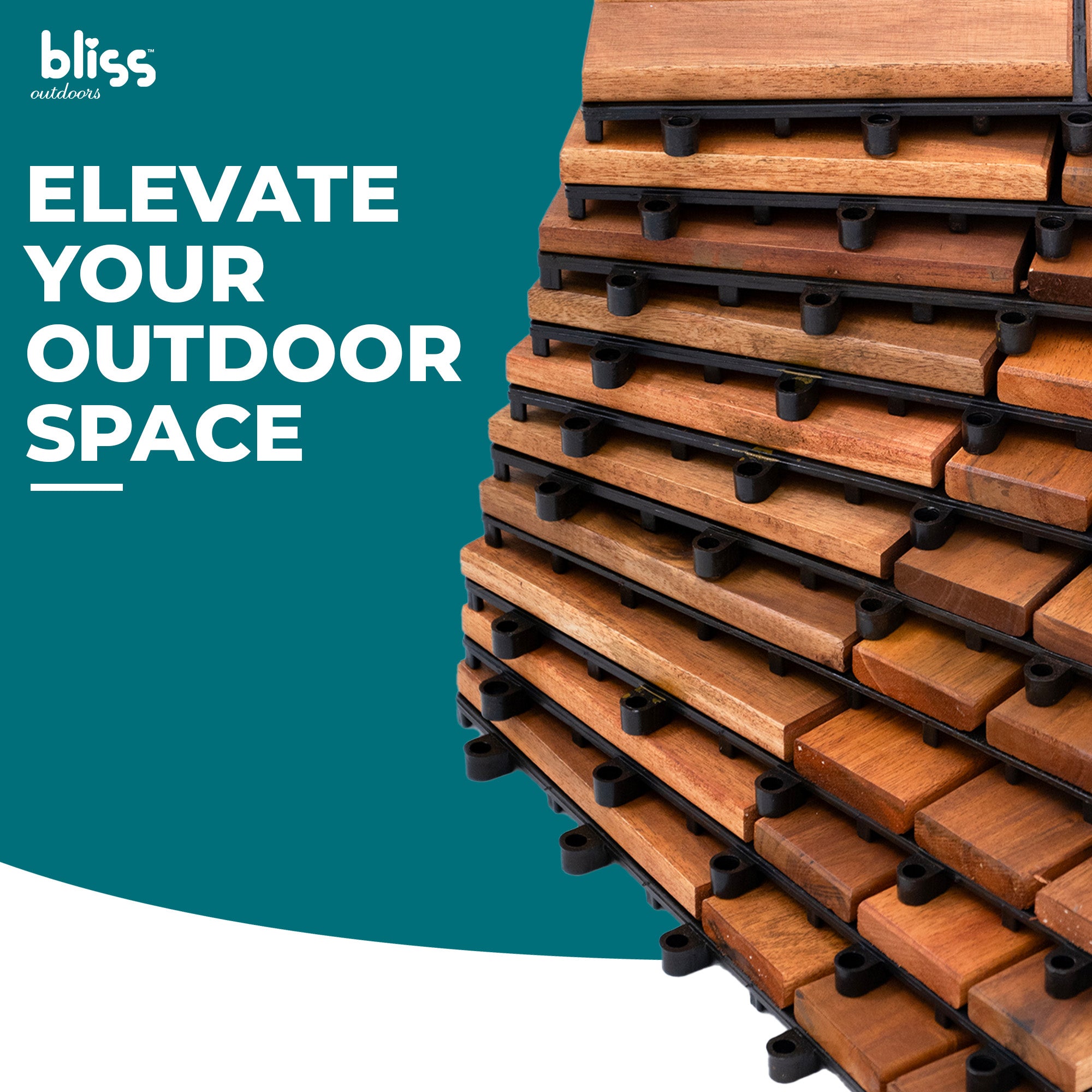 Bliss Outdoors Hardwood 12-Slat Interlocking Wood Deck Tiles, Natural, Set of 10 - VMInnovations