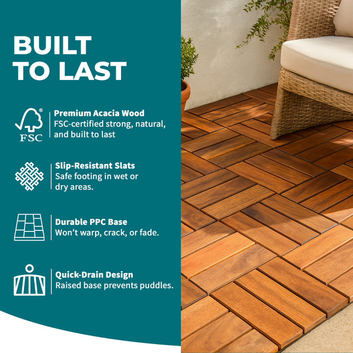 Bliss Outdoors Hardwood 12-Slat Interlocking Wood Deck Tiles,Set of 10(Open Box) - VMInnovations