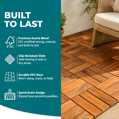 Bliss Outdoors Hardwood 12-Slat Interlocking Wood Deck Tiles, Natural, Set of 10 - VMInnovations