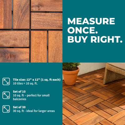 Bliss Outdoors Hardwood 12-Slat Interlocking Wood Deck Tiles, Natural, Set of 10 - VMInnovations
