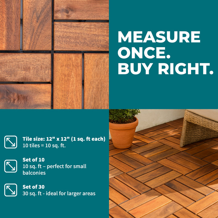 Bliss Outdoors Hardwood 12-Slat Interlocking Wood Deck Tiles, Natural, Set of 10 - VMInnovations