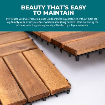 Bliss Outdoors Hardwood 12-Slat Interlocking Wood Deck Tiles,Set of 10(Open Box) - VMInnovations