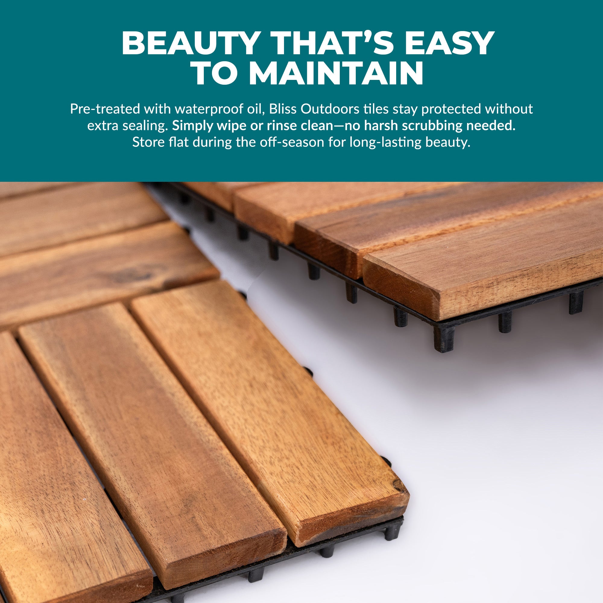 Bliss Outdoors Hardwood 12-Slat Interlocking Wood Deck Tiles, Natural, Set of 10 - VMInnovations