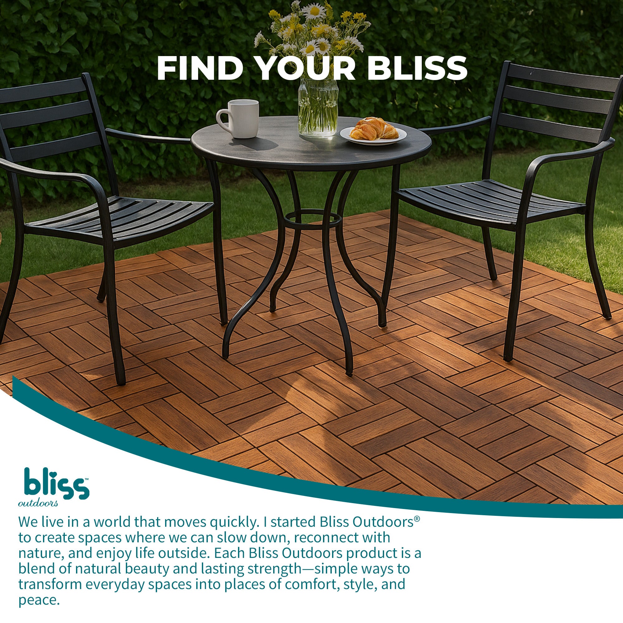 Bliss Outdoors Hardwood 12-Slat Interlocking Wood Deck Tiles, Natural, Set of 10 - VMInnovations