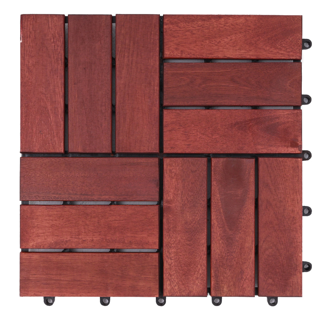 Bliss Outdoors Hardwood 12-Slat Interlocking Wood Deck Tiles, Red, Set of 10