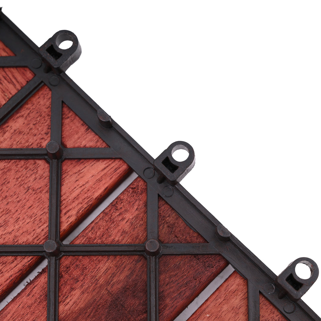 Bliss Outdoors Hardwood 12-Slat Interlocking Wood Deck Tiles, Red, Set of 10