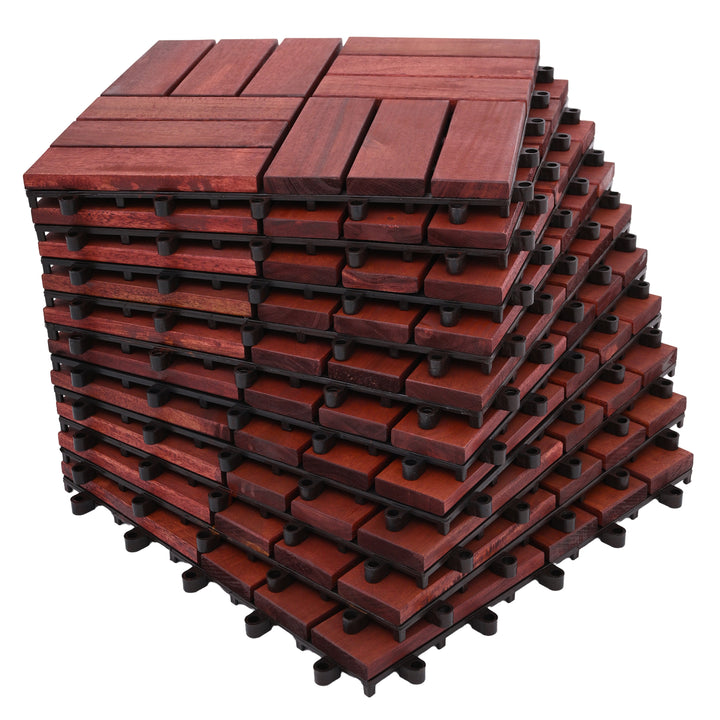 Bliss Outdoors Hardwood 12-Slat Interlocking Wood Deck Tiles, Red, Set of 10