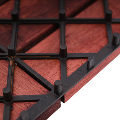 Bliss Outdoors Hardwood 12-Slat Interlocking Wood Deck Tiles, Red, Set of 10