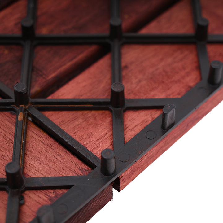 Bliss Outdoors Hardwood 12-Slat Interlocking Wood Deck Tiles, Red, Set of 10