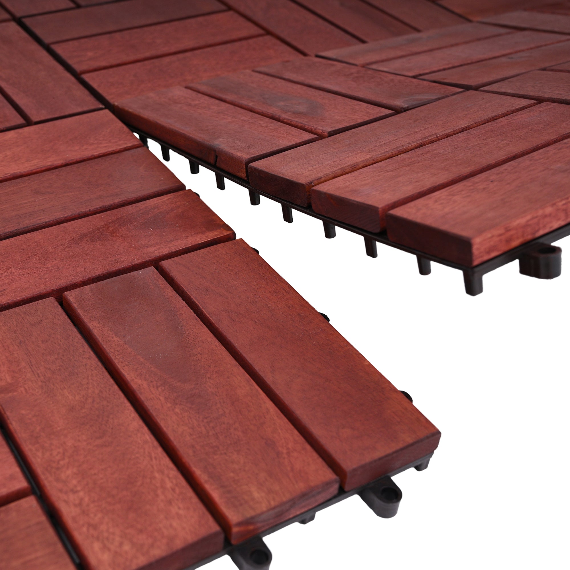 Bliss Outdoors Hardwood 12-Slat Interlocking Wood Deck Tiles, Red, Set of 10