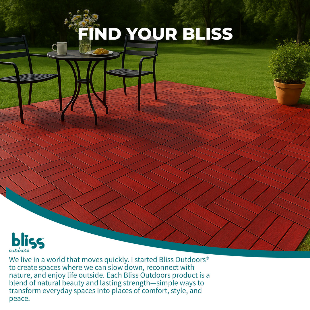 Bliss Outdoors Hardwood 12-Slat Interlocking Wood Deck Tiles, Red, Set of 10
