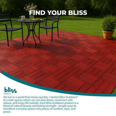 Bliss Outdoors Hardwood 12-Slat Interlocking Wood Deck Tiles, Red, Set of 10