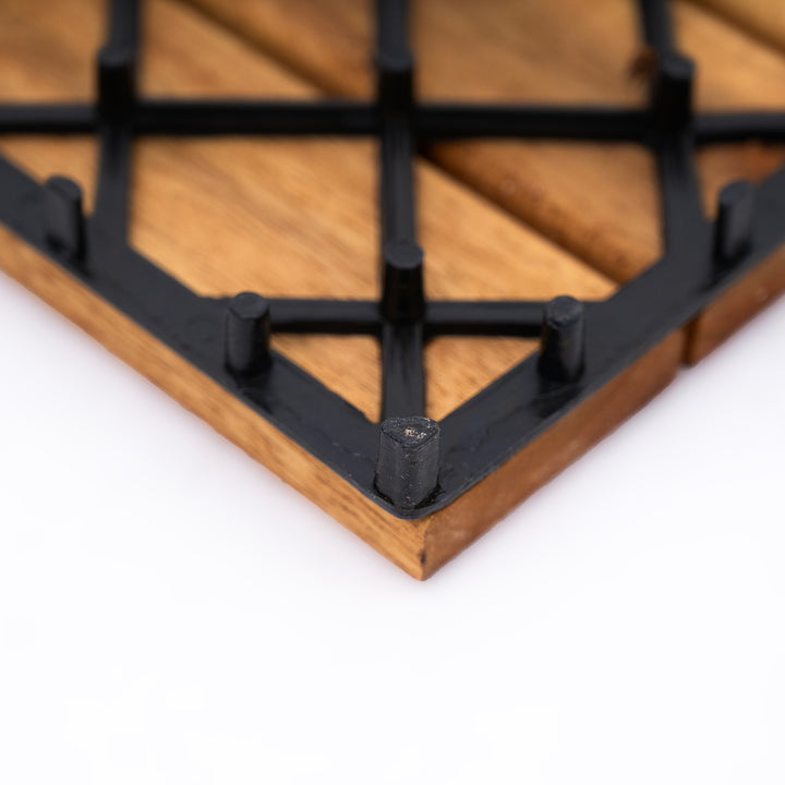 Bliss Outdoors Hardwood 6-Slat Interlocking Wood Deck Tiles, Natural, Set of 30