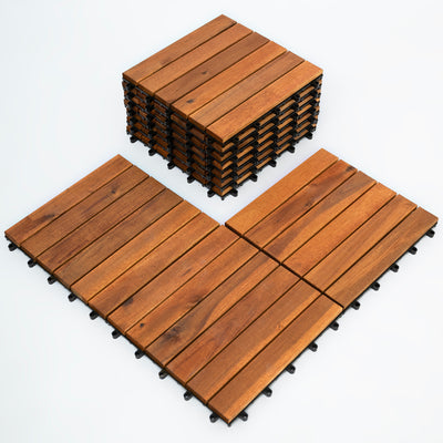Bliss Outdoors Hardwood 6-Slat Interlocking Wood Deck Tiles, Natural, (Open Box)
