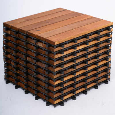 Bliss Outdoors Hardwood 6-Slat Interlocking Wood Deck Tiles, Natural, (Open Box)