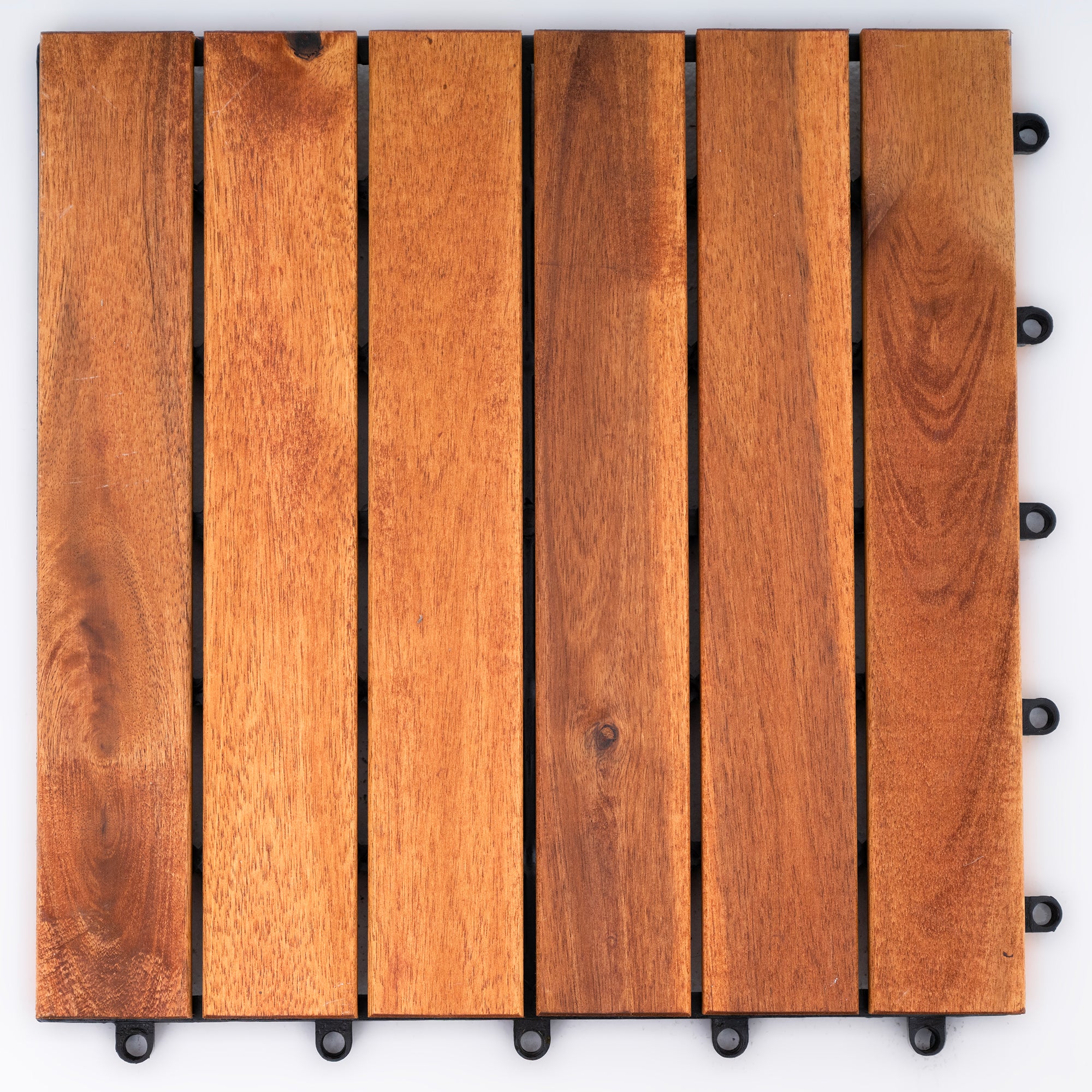 Bliss Outdoors Hardwood 6-Slat Interlocking Wood Deck Tiles, Natural, (Open Box)