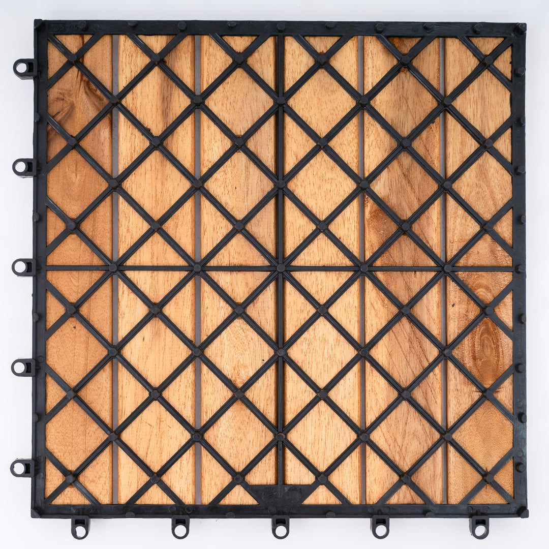 Bliss Outdoors Hardwood 6-Slat Interlocking Wood Deck Tiles, Natural, Set of 30