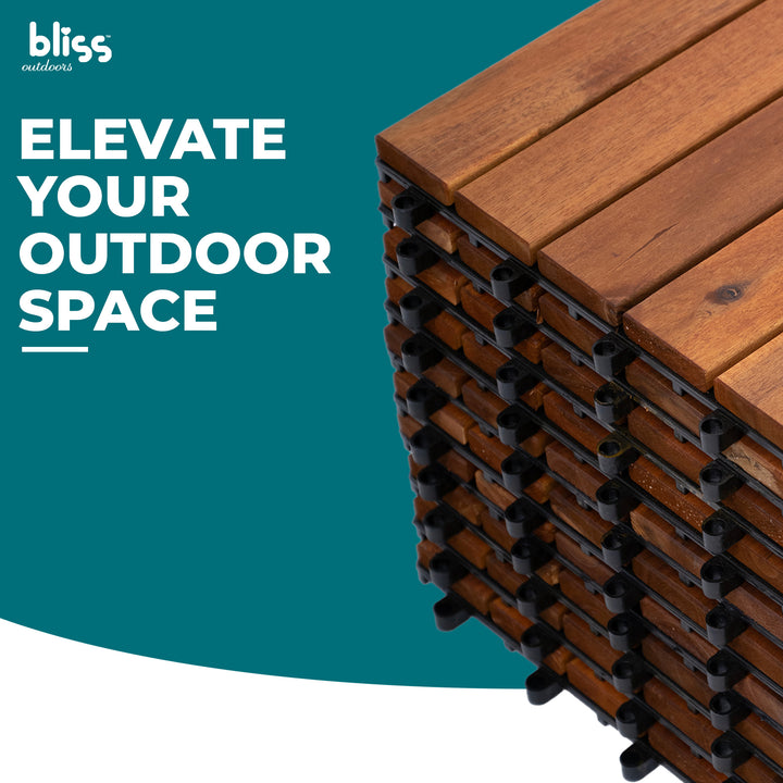Bliss Outdoors Hardwood 6-Slat Interlocking Wood Deck Tiles, Natural, Set of 30