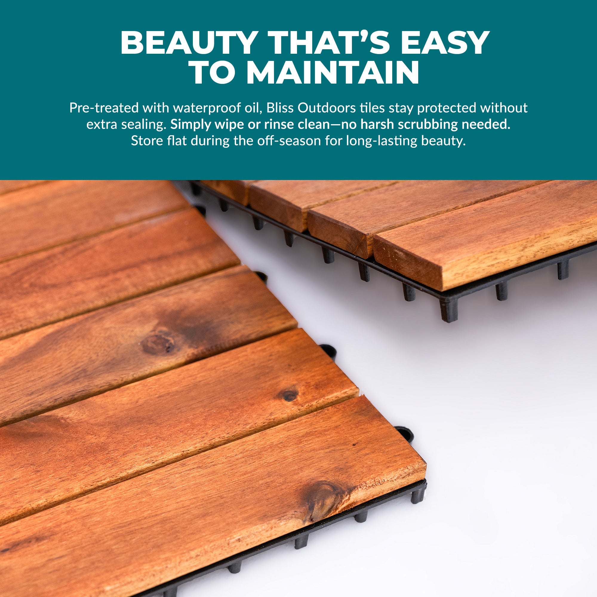 Bliss Outdoors Hardwood 6-Slat Interlocking Wood Deck Tiles, Natural, (Open Box)