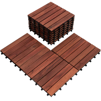 Bliss Outdoors Hardwood 6-Slat Interlocking Wood Deck Tiles, Red, (Open Box)