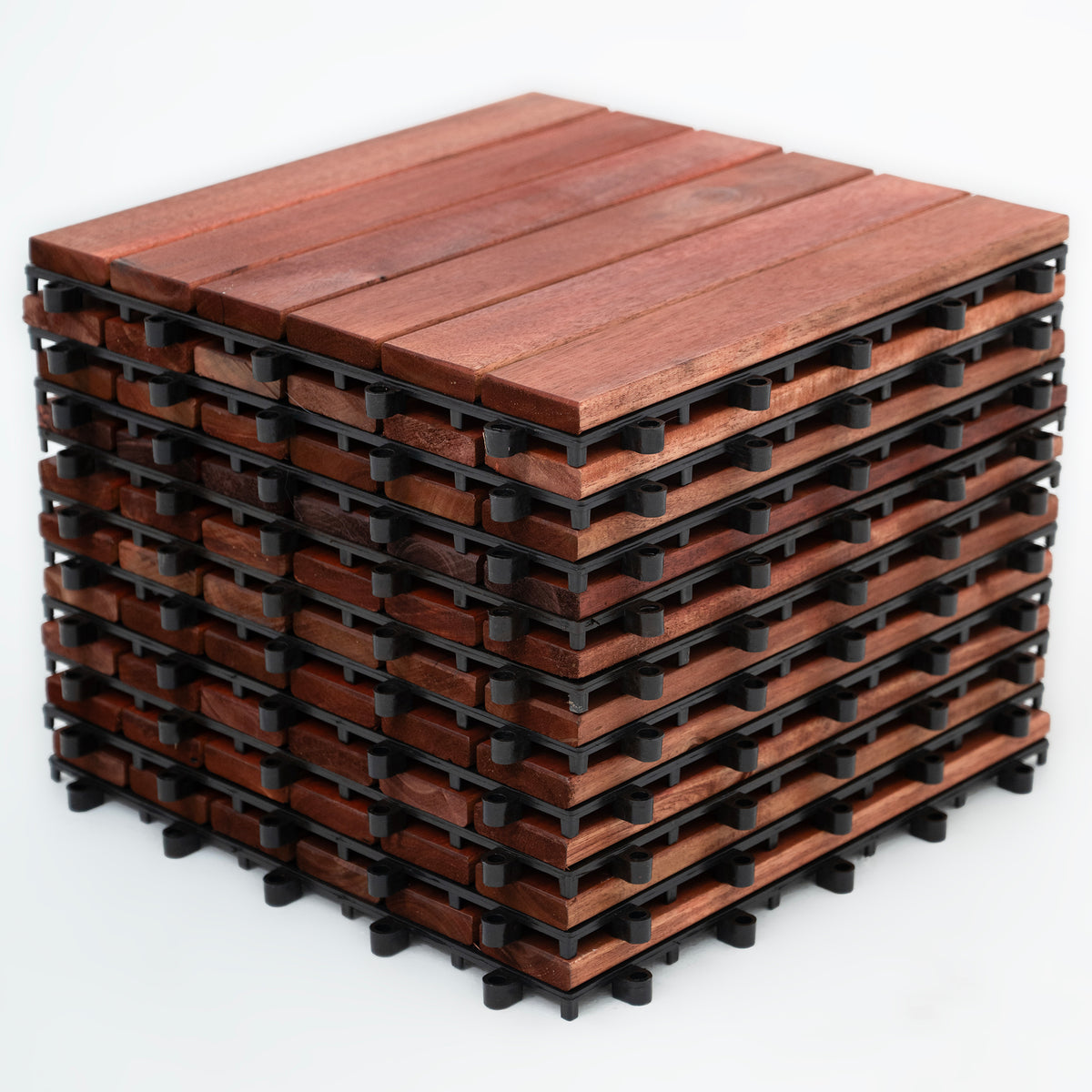 Bliss Outdoors Hardwood 6-Slat Interlocking Wood Deck Tiles, Red, (Open Box)