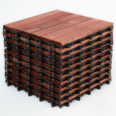 Bliss Outdoors Hardwood 6-Slat Interlocking Wood Deck Tiles, Red, (Open Box)