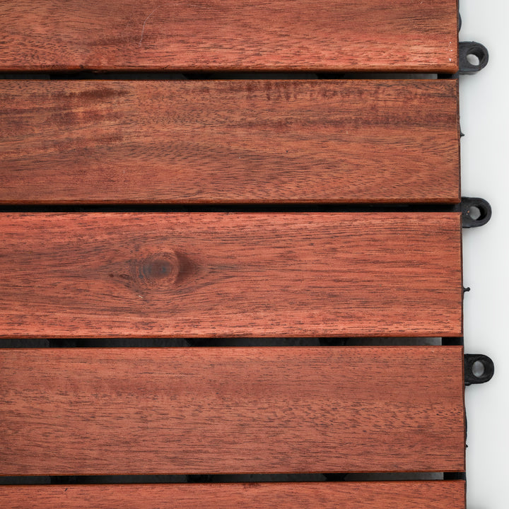 Bliss Outdoors Hardwood 6-Slat Interlocking Wood Deck Tiles, Red, Set of 30