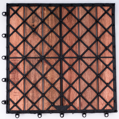 Bliss Outdoors Hardwood 6-Slat Interlocking Wood Deck Tiles, Red, (Open Box)