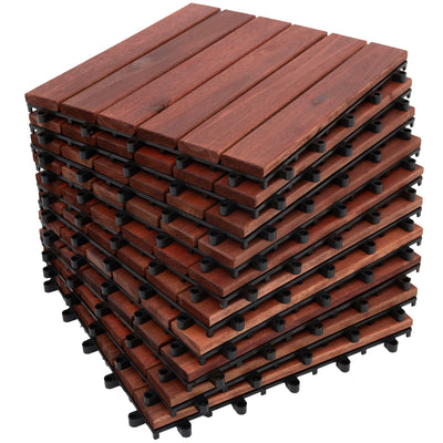 Bliss Outdoors Hardwood 6-Slat Interlocking Wood Deck Tiles, Red, (Open Box) - VMInnovations