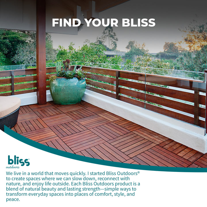 Bliss Outdoors Hardwood 6-Slat Interlocking Wood Deck Tiles, Red, Set of 30