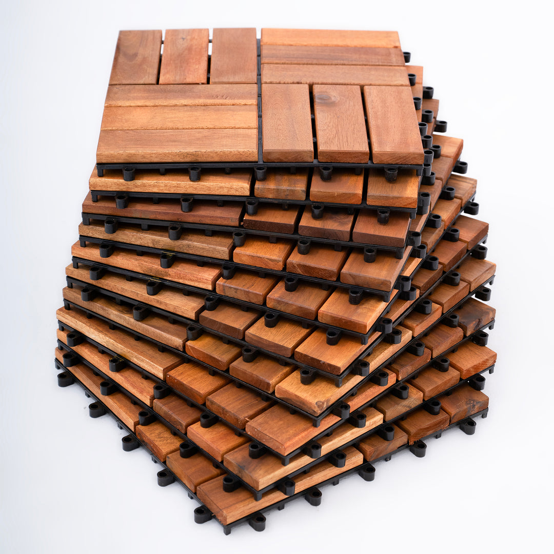 Bliss Outdoors Hardwood 12-Slat Interlocking Wood Deck Tiles, Natural, Set of 30