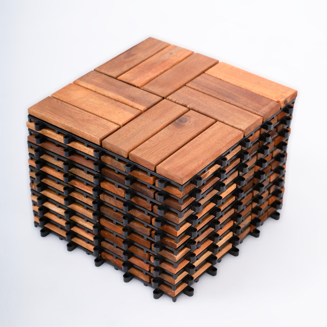 Bliss Outdoors Hardwood 12-Slat Interlocking Wood Deck Tiles, Natural, Set of 30