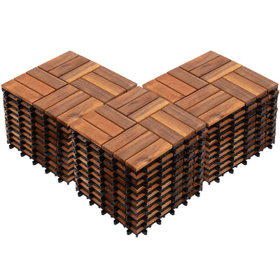 Bliss Outdoors Hardwood 12-Slat Interlocking Wood Deck Tiles, Natural, Set of 30 - VMInnovations