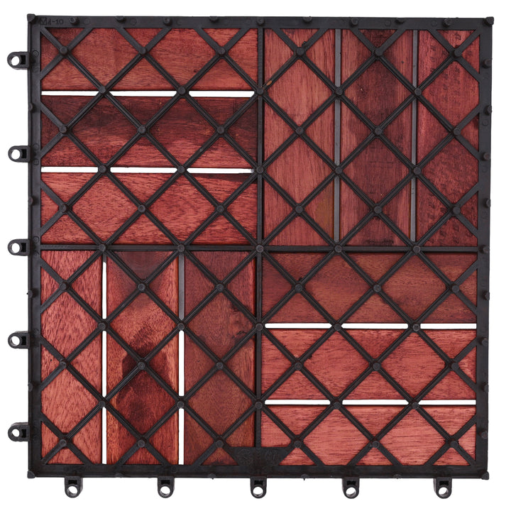 Bliss Outdoors Hardwood 12-Slat Interlocking Wood Deck Tiles, Red, Set of 30
