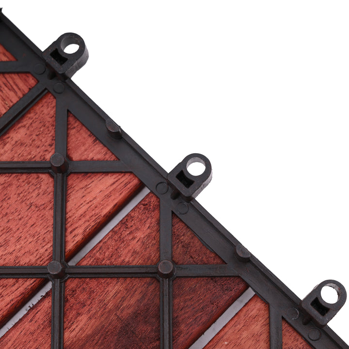Bliss Outdoors Hardwood 12-Slat Interlocking Wood Deck Tiles, Red, Set of 30