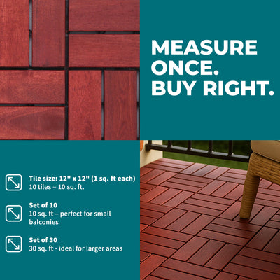 Bliss Outdoors Hardwood 12-Slat Interlocking Wood Deck Tiles Set of 30(Open Box) - VMInnovations